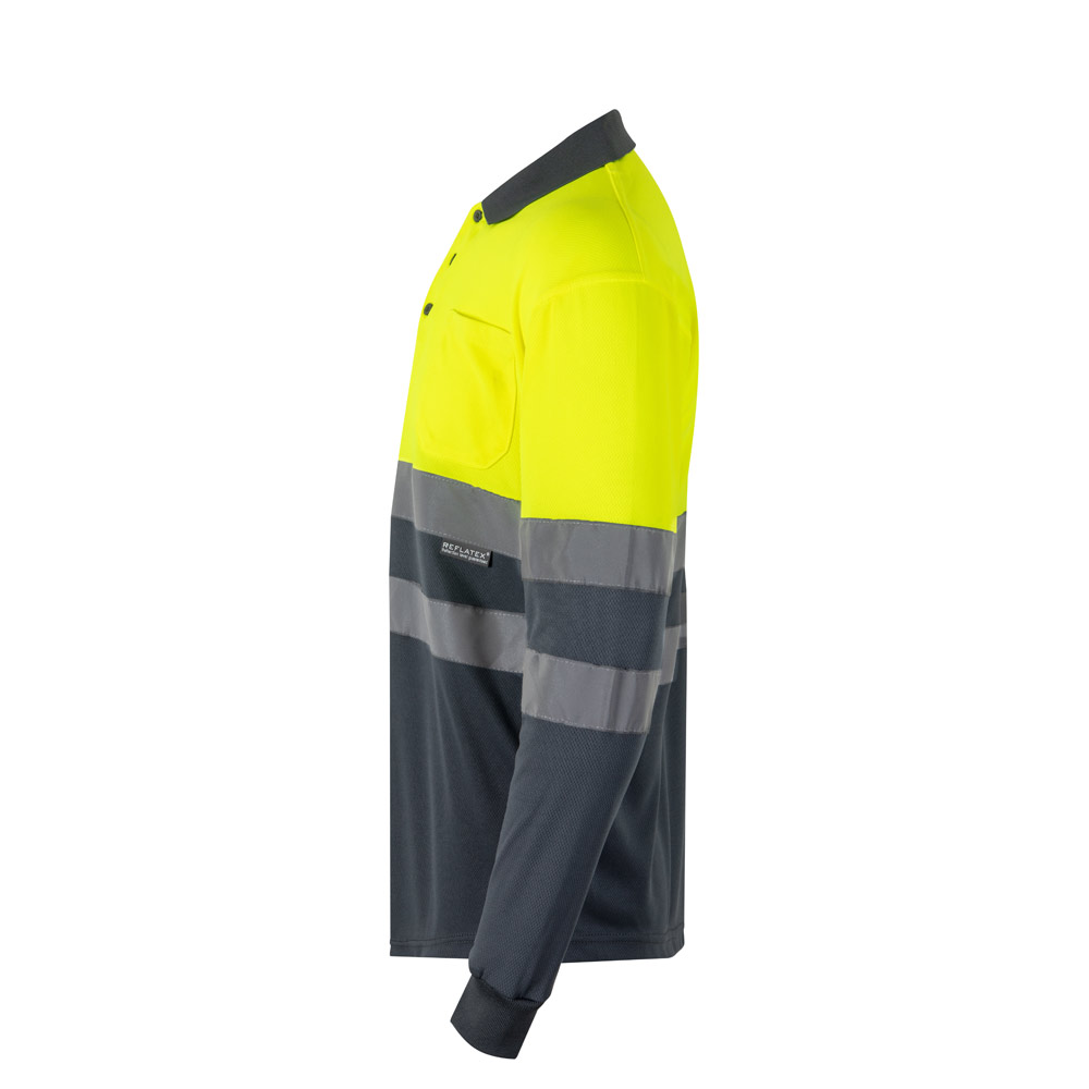 VL VULCAN LARGE. Polo bicolore bird-eye (160g/m²) con maniche lunghe, in poliestere (100%)