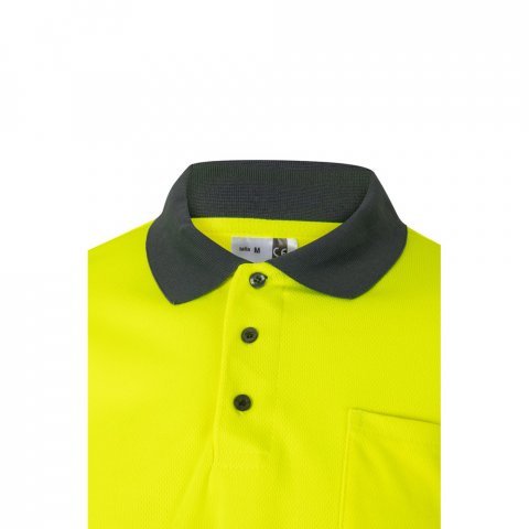 VL VULCAN LARGE. Zweifarbiges Poloshirt im Bird-Eye-Design (160g/m&sup2;) mit langen &Auml;rmeln, aus Polyester (100%) - Grau/Gelb