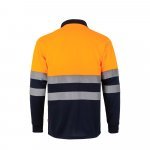 VL VULCAN LARGE. Zweifarbiges Poloshirt im Bird-Eye-Design (160g/m&sup2;) mit langen &Auml;rmeln, aus Polyester (100%) - Marineblau/Orange