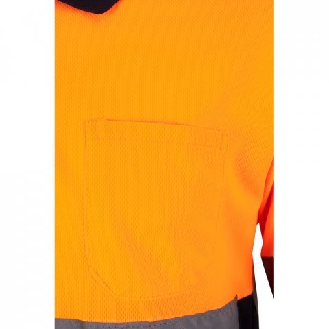 VL VULCAN LARGE. Zweifarbiges Poloshirt im Bird-Eye-Design (160g/m&sup2;) mit langen &Auml;rmeln, aus Polyester (100%) - Marineblau/Orange