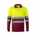 VL VULCAN LARGE. Zweifarbiges Poloshirt im Bird-Eye-Design (160g/m&sup2;) mit langen &Auml;rmeln, aus Polyester (100%) - Burgunder/Gelb