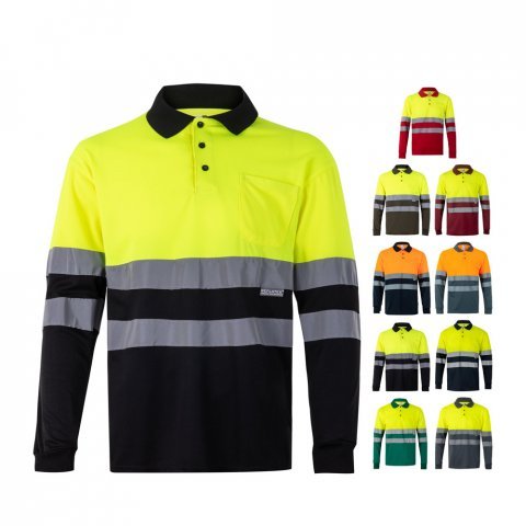 VL VULCAN LARGE. Zweifarbiges Poloshirt im Bird-Eye-Design (160g/m&sup2;) mit langen &Auml;rmeln, aus Polyester (100%)