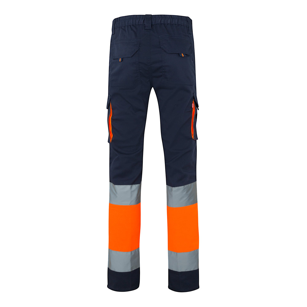 VL ZEUS. Pantaloni elasticizzati bicolore con diverse tasche (240g/m²), in cotone (46%), EME (38%) e poliestere (16%)