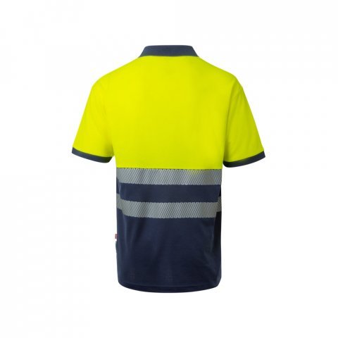 VL ACHELOUS. Polo bicolor piqu&eacute; (150g/m&sup2;) de manga curta, em algod&atilde;o (55%) e poli&eacute;ster (45%) - Azul marinho/Amarelo