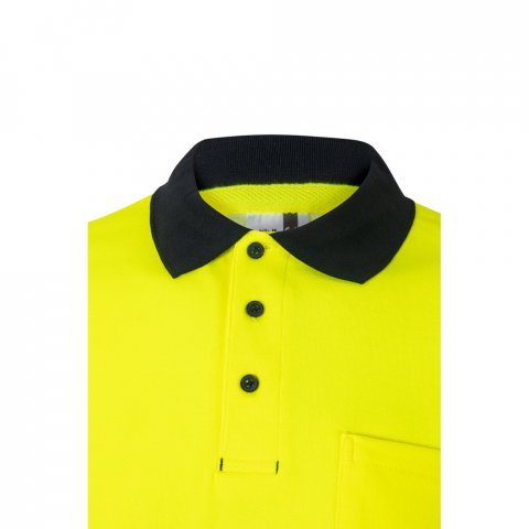 VL ACHELOUS. Polo bicolor piqu&eacute; (150g/m&sup2;) de manga curta, em algod&atilde;o (55%) e poli&eacute;ster (45%) - Azul marinho/Amarelo