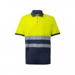 VL ACHELOUS. Polo bicolor piqu&eacute; (150g/m&sup2;) de manga curta, em algod&atilde;o (55%) e poli&eacute;ster (45%) - Azul marinho/Amarelo