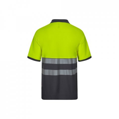 VL ACHELOUS. Polo bicolor piqu&eacute; (150g/m&sup2;) de manga curta, em algod&atilde;o (55%) e poli&eacute;ster (45%) - Cinzento/Amarelo