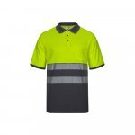 VL ACHELOUS. Polo bicolor piqu&eacute; (150g/m&sup2;) de manga curta, em algod&atilde;o (55%) e poli&eacute;ster (45%) - Cinzento/Amarelo