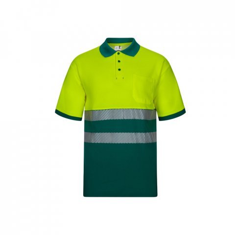VL ACHELOUS. Polo bicolor piqu&eacute; (150g/m&sup2;) de manga curta, em algod&atilde;o (55%) e poli&eacute;ster (45%) - Verde/Amarelo