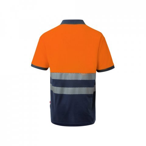 VL ACHELOUS. Polo bicolor piqu&eacute; (150g/m&sup2;) de manga curta, em algod&atilde;o (55%) e poli&eacute;ster (45%) - Azul marinho/Laranja