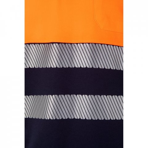 VL ACHELOUS. Polo bicolor piqu&eacute; (150g/m&sup2;) de manga curta, em algod&atilde;o (55%) e poli&eacute;ster (45%) - Azul marinho/Laranja