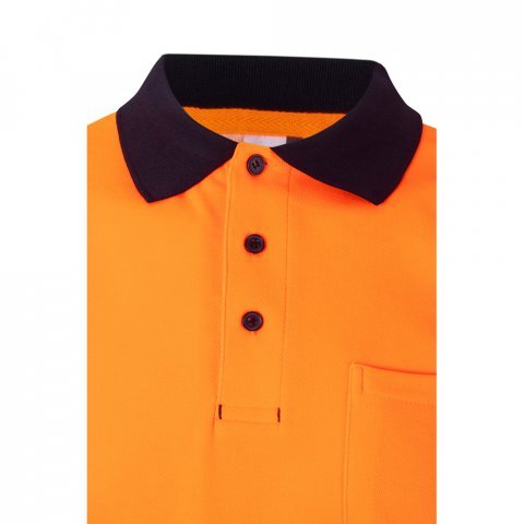 VL ACHELOUS. Polo bicolor piqu&eacute; (150g/m&sup2;) de manga curta, em algod&atilde;o (55%) e poli&eacute;ster (45%) - Azul marinho/Laranja