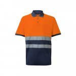 VL ACHELOUS. Polo bicolor piqu&eacute; (150g/m&sup2;) de manga curta, em algod&atilde;o (55%) e poli&eacute;ster (45%) - Azul marinho/Laranja