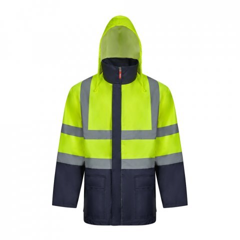 VL JUNO. Parka bicolore 4-in-1 (180g/m&sup2;), in poliestere (100%) con rivestimento in PU - Blu scuro/Giallo