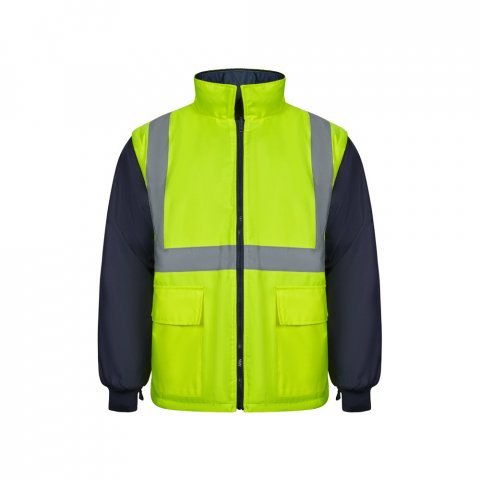 VL JUNO. Parka bicolore 4-in-1 (180g/m&sup2;), in poliestere (100%) con rivestimento in PU - Blu scuro/Giallo