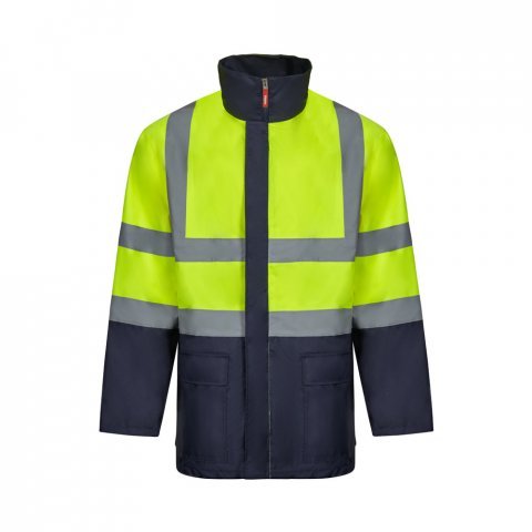 VL JUNO. Parka bicolore 4-in-1 (180g/m&sup2;), in poliestere (100%) con rivestimento in PU - Blu scuro/Giallo