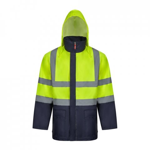 VL JUNO LARGE. Parka bicolore 4-in-1 (180g/m&sup2;), in poliestere (100%) con rivestimento in PU - Blu scuro/Giallo