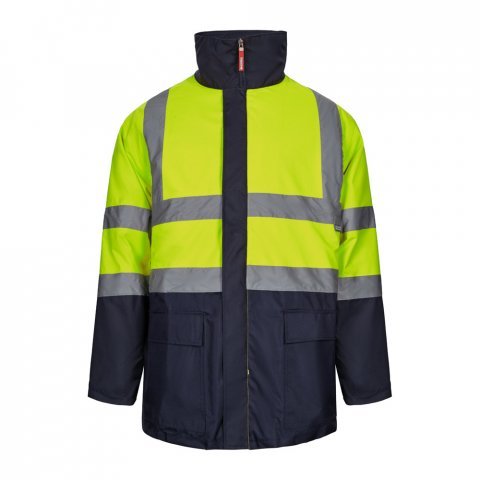 VL JUNO LARGE. Parka bicolore 4-in-1 (180g/m&sup2;), in poliestere (100%) con rivestimento in PU - Blu scuro/Giallo