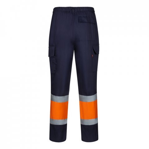 VL ARTEMIS. Pantaloni &icirc;n două tonuri, din twill (190g/m&sup2;), bumbac (20%) și poliester (80%) - Albastru/Portocaliu