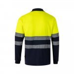 VL PLUTO LARGE. Polo piqu&eacute; bicolore (150g/m&sup2;) &agrave; manches longues, en coton (55%) et polyester (45%) - Bleu marine/Jaune