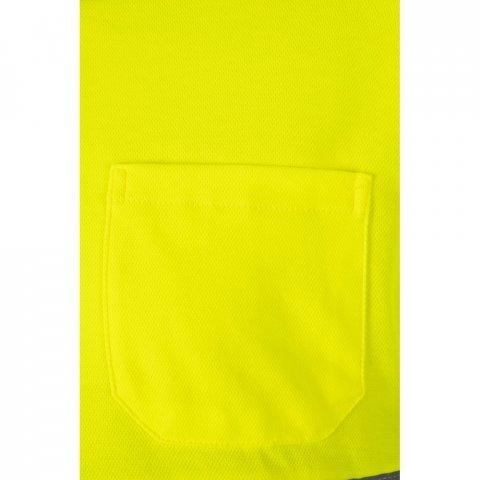 VL PLUTO LARGE. Polo piqu&eacute; bicolore (150g/m&sup2;) &agrave; manches longues, en coton (55%) et polyester (45%) - Bleu marine/Jaune