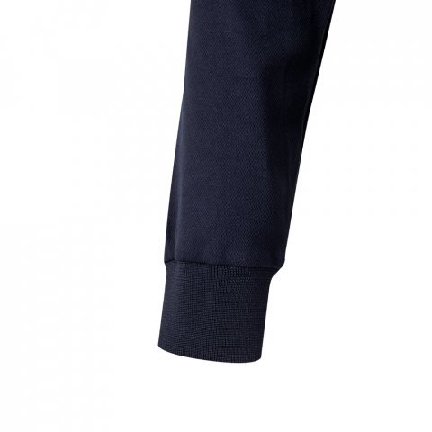 VL PLUTO LARGE. Polo piqu&eacute; bicolore (150g/m&sup2;) &agrave; manches longues, en coton (55%) et polyester (45%) - Bleu marine/Jaune