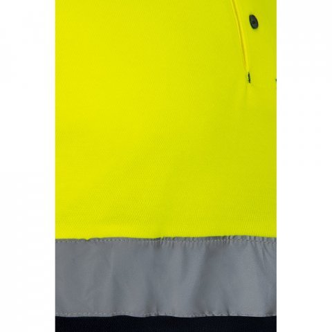 VL PLUTO LARGE. Polo piqu&eacute; bicolore (150g/m&sup2;) &agrave; manches longues, en coton (55%) et polyester (45%) - Bleu marine/Jaune