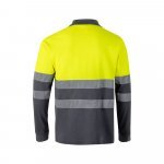 VL PLUTO LARGE. Polo piqu&eacute; bicolore (150g/m&sup2;) &agrave; manches longues, en coton (55%) et polyester (45%) - Gris/Jaune