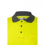 VL PLUTO LARGE. Polo piqu&eacute; bicolore (150g/m&sup2;) &agrave; manches longues, en coton (55%) et polyester (45%) - Gris/Jaune