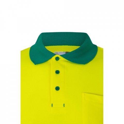 VL PLUTO LARGE. Polo piqu&eacute; bicolore (150g/m&sup2;) &agrave; manches longues, en coton (55%) et polyester (45%) - Vert/Jaune