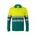VL PLUTO LARGE. Polo piqu&eacute; bicolore (150g/m&sup2;) &agrave; manches longues, en coton (55%) et polyester (45%) - Vert/Jaune