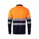 VL PLUTO LARGE. Polo piqu&eacute; bicolore (150g/m&sup2;) &agrave; manches longues, en coton (55%) et polyester (45%) - Bleu marine/Orange