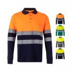 VL PLUTO LARGE. Polo piqu&eacute; bicolore (150g/m&sup2;) &agrave; manches longues, en coton (55%) et polyester (45%)