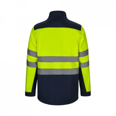 VL HESTIA. Casaco bicolor soft shell (280g/m&sup2;), em poli&eacute;ster (96%) e elastano (4%) - Azul marinho/Amarelo