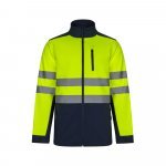 VL HESTIA. Casaco bicolor soft shell (280g/m&sup2;), em poli&eacute;ster (96%) e elastano (4%) - Azul marinho/Amarelo