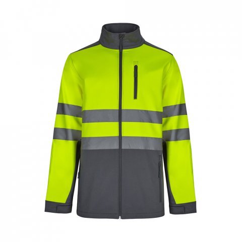 VL HESTIA. Casaco bicolor soft shell (280g/m&sup2;), em poli&eacute;ster (96%) e elastano (4%) - Cinzento/Amarelo