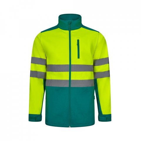 VL HESTIA. Casaco bicolor soft shell (280g/m&sup2;), em poli&eacute;ster (96%) e elastano (4%) - Verde/Amarelo