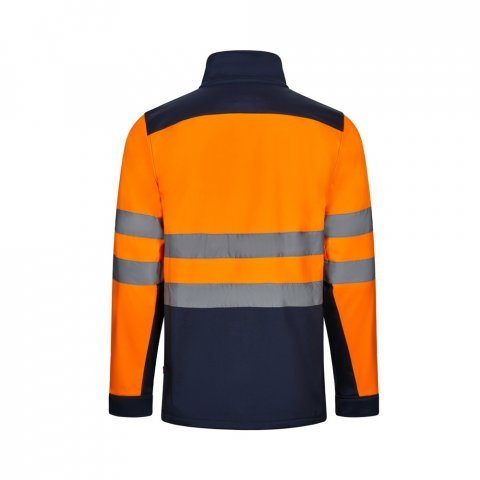VL HESTIA. Casaco bicolor soft shell (280g/m&sup2;), em poli&eacute;ster (96%) e elastano (4%) - Azul marinho/Laranja