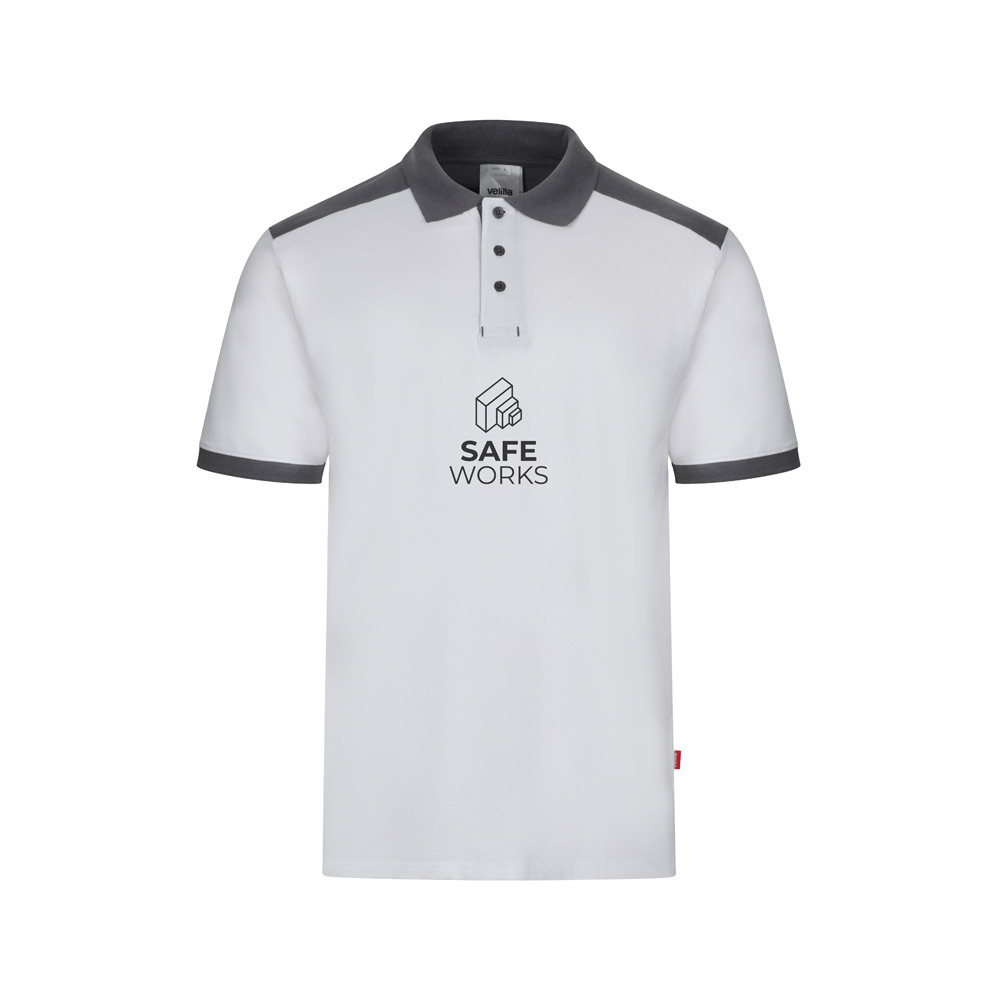 VL VELES. Polo bicolore piqué elasticizzata (200g/m²) con maniche corte, in poliestere (96%) ed elastan (4%)