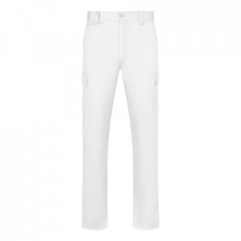 VL HERMES. Pantaloni din bumbac (35%) și poliester (65%) cu mai multe buzunare (190 g/m&sup2;) - Alb