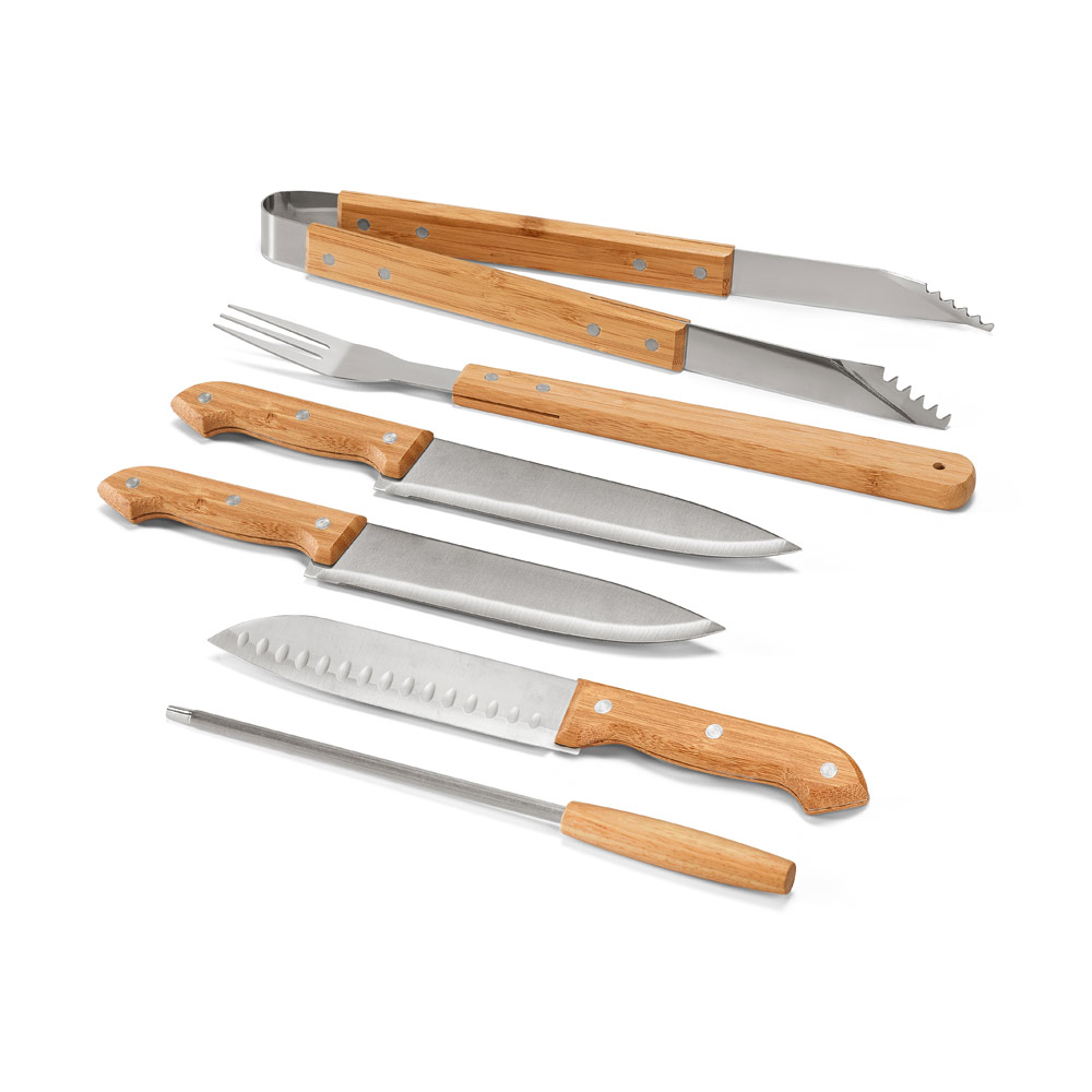 KABSA. Set di utensili per barbecue in scatola di bambù