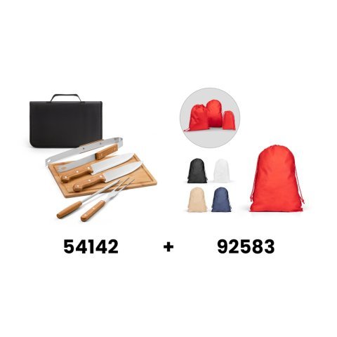 FLARE. 5-delige barbecue tool set van hout en vroestvrij staal. De plank is van bamboe