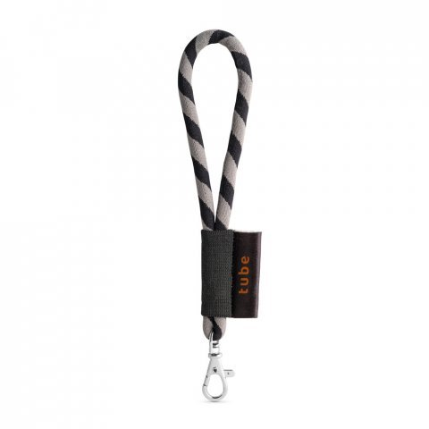 Lanyard TUBE Short (&Oslash; 7 mm). Disponible en 24 couleurs standard et enti&egrave;rement personnalisable - Noir/Gris