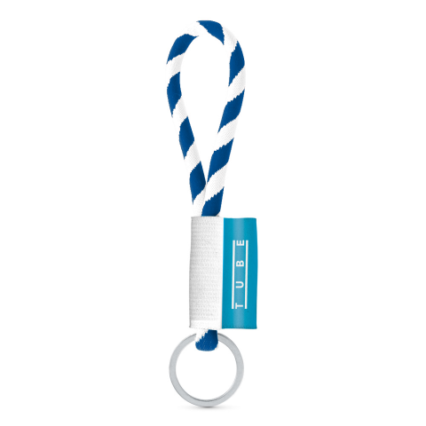 Lanyard TUBE Short (&Oslash; 7 mm). Verkrijgbaar in 24 standaardkleuren en volledig aanpasbaar - Wit/Royaalblauw
