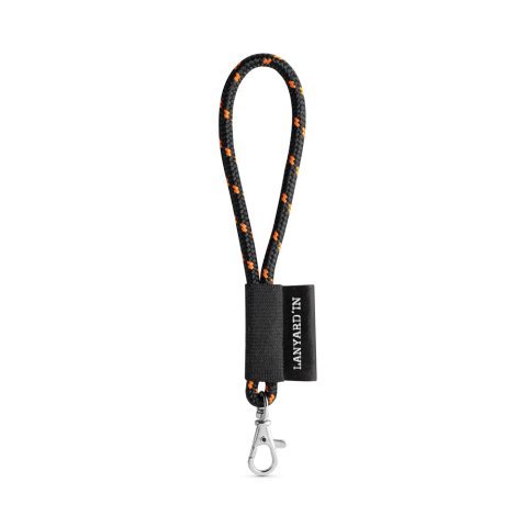 Lanyard NAUTIC Short (&Oslash; 7 mm). Verkrijgbaar in 12 standaardkleuren en volledig naar wens aan te passen - Zwart/Oranje