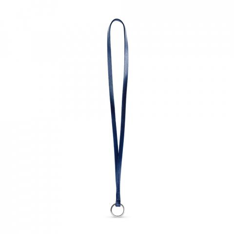 Lanyard LEATHER Long Slim (10 mm). Fully customizable - Metallic blue