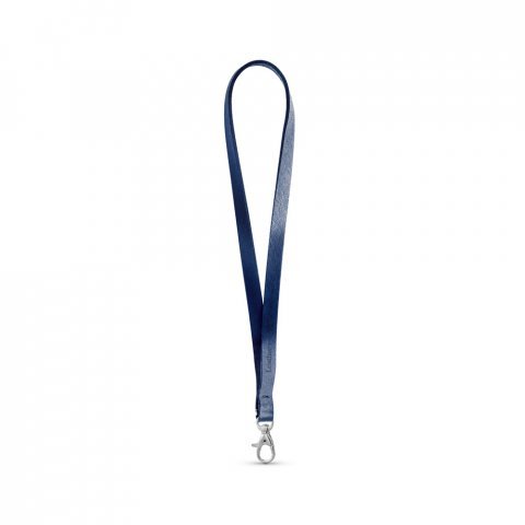 Schl&uuml;sselband aus Leder, kurz und schmal (10 mm). Vollst&auml;ndig individualisierbar - Metallblau