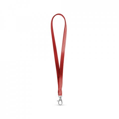 Schl&uuml;sselband aus Leder, kurz und schmal (10 mm). Vollst&auml;ndig individualisierbar - Metallrot