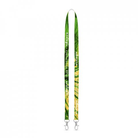 Lanyard SUBLIMATION Long Slim I Duo (15 mm) em poli&eacute;ster reciclado (100% rPET), com 2 costuras, sublima&ccedil;&atilde;o de 1 lado e totalmente personaliz&aacute;vel - Branco