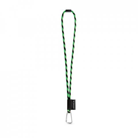 75089. SET Lanyard TUBE Long (&Oslash; 7 mm) with D-shape carabiner 55 mm and safety lock &Oslash; 7 mm - Hexachrome green/Black